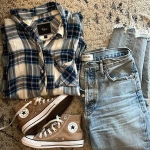 rails button down flannel - blues greens & whites